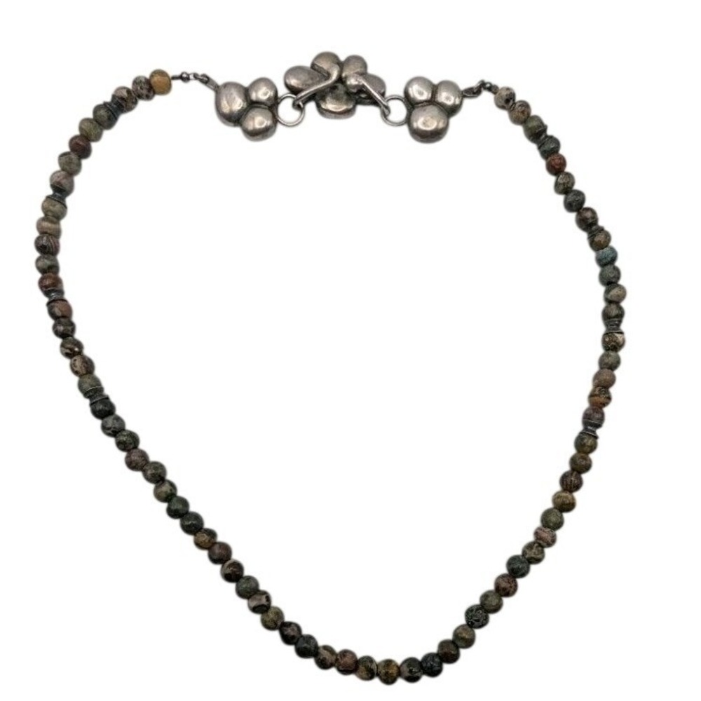 Silpada Sterling Silver Floral Toggle Necklace - Earth Tone Jasper Beaded Strand